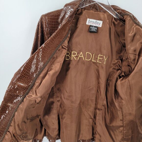 Bradley Bayou Jacket Womens Large 100% Leather Croc Embossed Brown - Picture 8 of 12